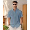imageMens Linen Shirts Short Sleeve Button Down Shirt Casual Cuban Guayabera Lightweight Summer Beach Solid TopsAiry Blue