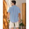 imageMens Linen Shirts Short Sleeve Button Down Shirt Casual Cuban Guayabera Lightweight Summer Beach Solid TopsAiry Blue