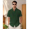 imageMens Linen Shirts Short Sleeve Button Down Shirt Casual Cuban Guayabera Lightweight Summer Beach Solid TopsArmy Green
