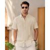 imageMens Linen Shirts Short Sleeve Button Down Shirt Casual Cuban Guayabera Lightweight Summer Beach Solid TopsBeige
