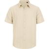imageMens Linen Shirts Short Sleeve Button Down Shirt Casual Cuban Guayabera Lightweight Summer Beach Solid TopsBeige