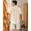 imageMens Linen Shirts Short Sleeve Button Down Shirt Casual Cuban Guayabera Lightweight Summer Beach Solid TopsBeige