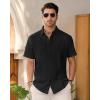 imageMens Linen Shirts Short Sleeve Button Down Shirt Casual Cuban Guayabera Lightweight Summer Beach Solid TopsBlack