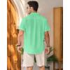 imageMens Linen Shirts Short Sleeve Button Down Shirt Casual Cuban Guayabera Lightweight Summer Beach Solid TopsBright Green