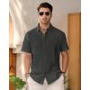 imageMens Linen Shirts Short Sleeve Button Down Shirt Casual Cuban Guayabera Lightweight Summer Beach Solid TopsCharcoal