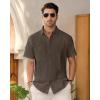imageMens Linen Shirts Short Sleeve Button Down Shirt Casual Cuban Guayabera Lightweight Summer Beach Solid TopsCoffee