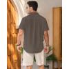 imageMens Linen Shirts Short Sleeve Button Down Shirt Casual Cuban Guayabera Lightweight Summer Beach Solid TopsCoffee