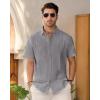 imageMens Linen Shirts Short Sleeve Button Down Shirt Casual Cuban Guayabera Lightweight Summer Beach Solid TopsDark Grey