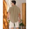 imageMens Linen Shirts Short Sleeve Button Down Shirt Casual Cuban Guayabera Lightweight Summer Beach Solid TopsDark Khaki