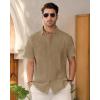 imageMens Linen Shirts Short Sleeve Button Down Shirt Casual Cuban Guayabera Lightweight Summer Beach Solid TopsDark Khaki