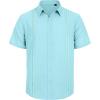 imageMens Linen Shirts Short Sleeve Button Down Shirt Casual Cuban Guayabera Lightweight Summer Beach Solid TopsFluorescent Blue