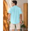 imageMens Linen Shirts Short Sleeve Button Down Shirt Casual Cuban Guayabera Lightweight Summer Beach Solid TopsFluorescent Blue