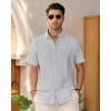 imageMens Linen Shirts Short Sleeve Button Down Shirt Casual Cuban Guayabera Lightweight Summer Beach Solid TopsGrey