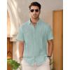 imageMens Linen Shirts Short Sleeve Button Down Shirt Casual Cuban Guayabera Lightweight Summer Beach Solid TopsGrey Green