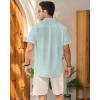 imageMens Linen Shirts Short Sleeve Button Down Shirt Casual Cuban Guayabera Lightweight Summer Beach Solid TopsGrey Green