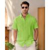 imageMens Linen Shirts Short Sleeve Button Down Shirt Casual Cuban Guayabera Lightweight Summer Beach Solid TopsLawn Green