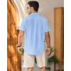 imageMens Linen Shirts Short Sleeve Button Down Shirt Casual Cuban Guayabera Lightweight Summer Beach Solid TopsLight Blue