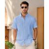 imageMens Linen Shirts Short Sleeve Button Down Shirt Casual Cuban Guayabera Lightweight Summer Beach Solid TopsLight Blue