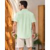 imageMens Linen Shirts Short Sleeve Button Down Shirt Casual Cuban Guayabera Lightweight Summer Beach Solid TopsLight Green