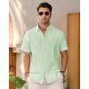 imageMens Linen Shirts Short Sleeve Button Down Shirt Casual Cuban Guayabera Lightweight Summer Beach Solid TopsLight Green