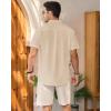 imageMens Linen Shirts Short Sleeve Button Down Shirt Casual Cuban Guayabera Lightweight Summer Beach Solid TopsLight Khaki