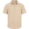 imageMens Linen Shirts Short Sleeve Button Down Shirt Casual Cuban Guayabera Lightweight Summer Beach Solid TopsLight Khaki