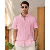 imageMens Linen Shirts Short Sleeve Button Down Shirt Casual Cuban Guayabera Lightweight Summer Beach Solid TopsLight Pink