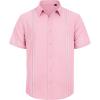 imageMens Linen Shirts Short Sleeve Button Down Shirt Casual Cuban Guayabera Lightweight Summer Beach Solid TopsLight Pink