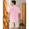 imageMens Linen Shirts Short Sleeve Button Down Shirt Casual Cuban Guayabera Lightweight Summer Beach Solid TopsLight Pink