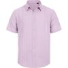 imageMens Linen Shirts Short Sleeve Button Down Shirt Casual Cuban Guayabera Lightweight Summer Beach Solid TopsLight Purple