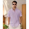 imageMens Linen Shirts Short Sleeve Button Down Shirt Casual Cuban Guayabera Lightweight Summer Beach Solid TopsLight Purple