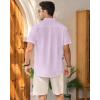 imageMens Linen Shirts Short Sleeve Button Down Shirt Casual Cuban Guayabera Lightweight Summer Beach Solid TopsLight Purple