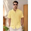 imageMens Linen Shirts Short Sleeve Button Down Shirt Casual Cuban Guayabera Lightweight Summer Beach Solid TopsLight Yellow