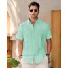 imageMens Linen Shirts Short Sleeve Button Down Shirt Casual Cuban Guayabera Lightweight Summer Beach Solid TopsMint Green