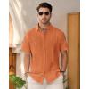 imageMens Linen Shirts Short Sleeve Button Down Shirt Casual Cuban Guayabera Lightweight Summer Beach Solid TopsOrange