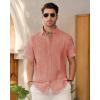 imageMens Linen Shirts Short Sleeve Button Down Shirt Casual Cuban Guayabera Lightweight Summer Beach Solid TopsPeach