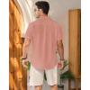 imageMens Linen Shirts Short Sleeve Button Down Shirt Casual Cuban Guayabera Lightweight Summer Beach Solid TopsPeach