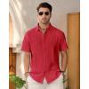 imageMens Linen Shirts Short Sleeve Button Down Shirt Casual Cuban Guayabera Lightweight Summer Beach Solid TopsRed
