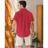 imageMens Linen Shirts Short Sleeve Button Down Shirt Casual Cuban Guayabera Lightweight Summer Beach Solid TopsRed