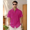 imageMens Linen Shirts Short Sleeve Button Down Shirt Casual Cuban Guayabera Lightweight Summer Beach Solid TopsRose