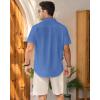 imageMens Linen Shirts Short Sleeve Button Down Shirt Casual Cuban Guayabera Lightweight Summer Beach Solid TopsRoyal Blue