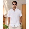 imageMens Linen Shirts Short Sleeve Button Down Shirt Casual Cuban Guayabera Lightweight Summer Beach Solid TopsWhite
