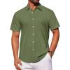 imageJVER Mens Short Sleeve Button Down Shirt Stretch Business Casual Dress Shirts Solid Summer Wedding Prom TopsGreen