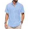 imageMens Linen Shirts Short Sleeve Button Down Shirt Casual Cuban Guayabera Lightweight Summer Beach Solid TopsLight Blue