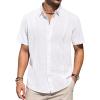 imageMens Linen Shirts Short Sleeve Button Down Shirt Casual Cuban Guayabera Lightweight Summer Beach Solid TopsWhite