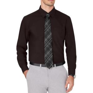 imageJVER Mens Dress Shirts Wrinkle Free Long Sleeve Formal Shirt Solid Business Casual Button Down Shirts for Wedding PromDark Brown