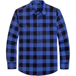 imageJVER Mens Flannel Plaid Shirts Long Sleeve Regular Fit Casual Button Down Checkered Buffalo Plaid Shirt for Fall WinterBlue