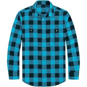 imageJVER Mens Flannel Plaid Shirts Long Sleeve Regular Fit Casual Button Down Checkered Buffalo Plaid Shirt for Fall WinterCyan Blue Black