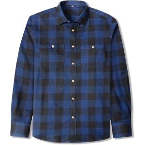 imageJVER Mens Flannel Plaid Shirts Long Sleeve Regular Fit Casual Button Down Checkered Buffalo Plaid Shirt for Fall WinterDark Blue Black