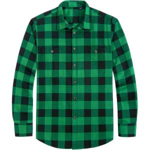 imageJVER Mens Flannel Plaid Shirts Long Sleeve Regular Fit Casual Button Down Checkered Buffalo Plaid Shirt for Fall WinterGreen